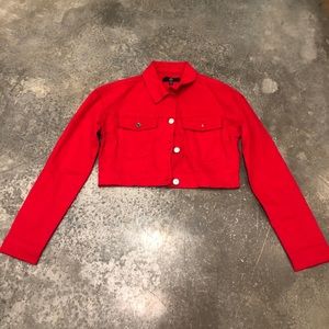 Red cropped denim jacket- 4